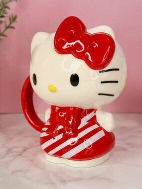 Hello Kitty Candy Cane Christmas Mug 3D Sculpted Ceramic Sanrio NWT